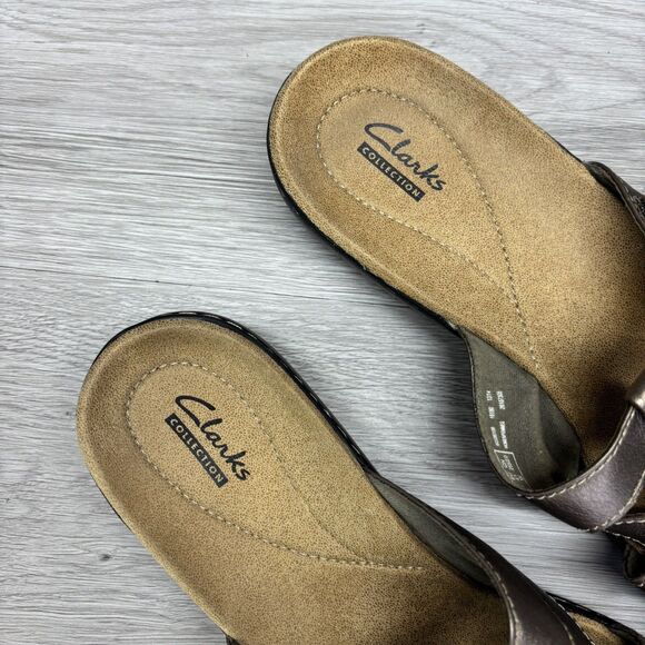 Clarks Collection Leisa Sz 9.5W Brown Metallic Leather Adjustable Straps Sandals - Picture 11 of 12